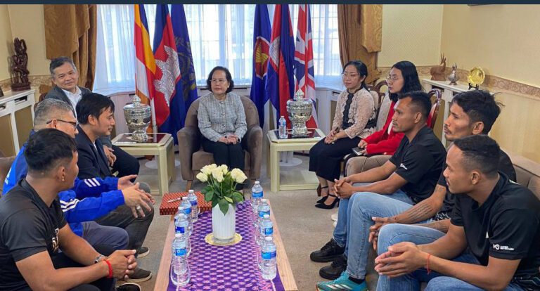 Ambassador Tuot Panha along with the Embassy Officials received a courtesy call and hosted a dinner for eight athletes from the Cambodian Kun Khmer (Boxing) Federation