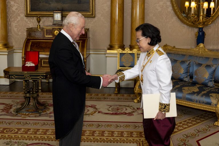 Her Excellency TUOT Panha presented her Credentials to His Majesty King Charles III at Buckingham Palace, accrediting her as the Ambassador Extraordinary and Plenipotentiary of the Kingdom of Cambodia